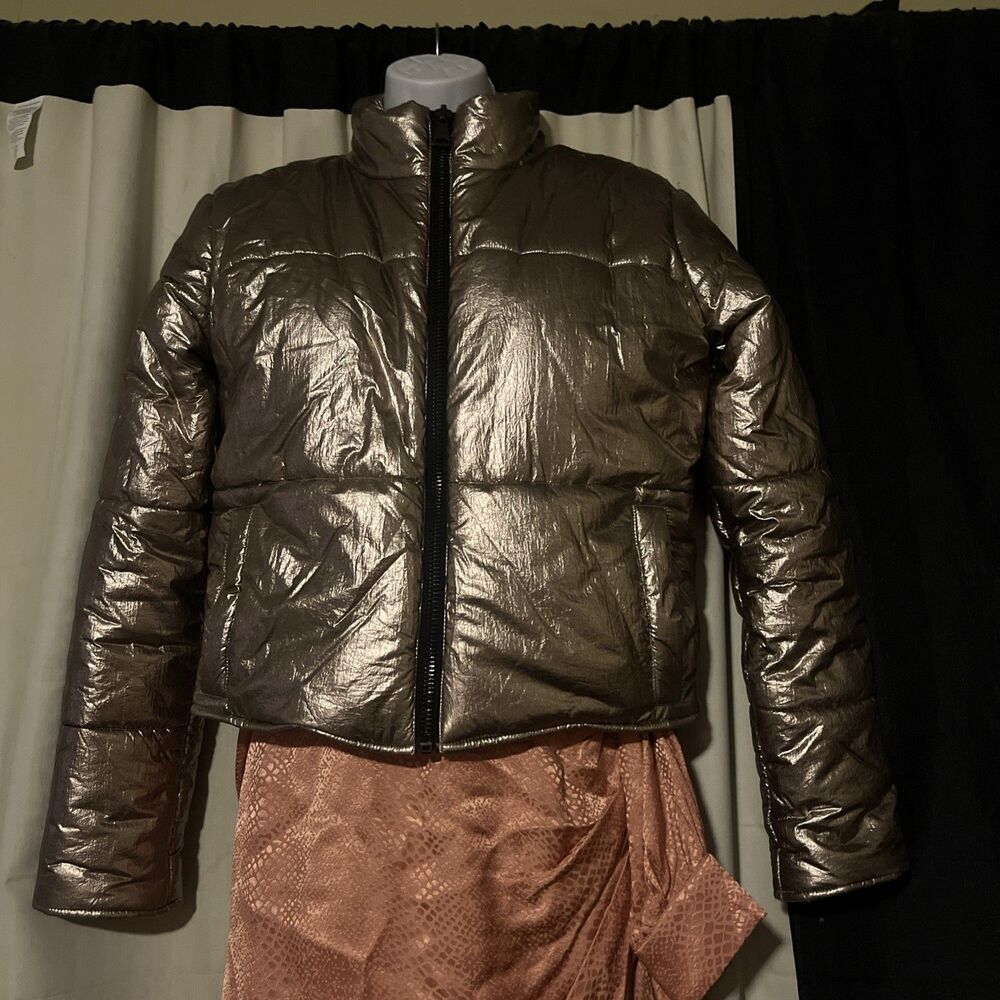 Ladies David Lerner New York Bronze Metallic Puffer Jacket Coat Size Small